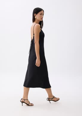 Linen Padded Column Midi Dress