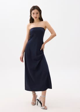 Padded Satin Tube Maxi Dress