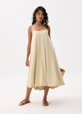 Straight Neck Bubble Midaxi Dress
