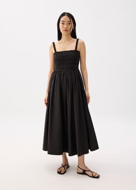 Cotton Smocked Fit & Flare Maxi Dress