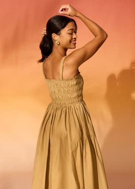 Cotton Smocked Fit & Flare Maxi Dress