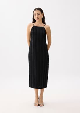 Fray Straight Neck Column Midaxi Dress