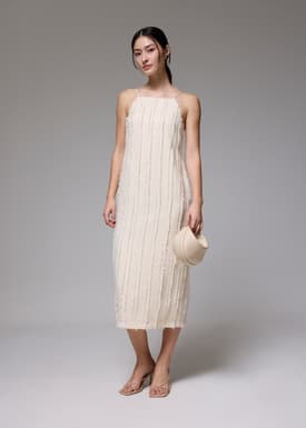 Fray Straight Neck Column Midaxi Dress