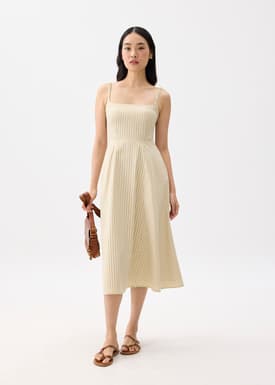 Padded Striped Fit & Flare Midaxi Dress