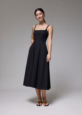 Padded Striped Fit & Flare Midaxi Dress