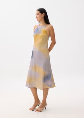 Abstract Satin Bias Cut Midi Dress