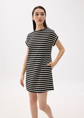 Striped Jersey Shift Mini Dress
