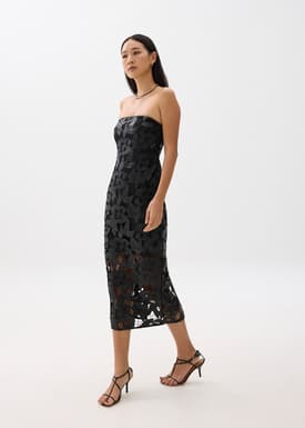 Padded Vegan Leather Lace Tube Midaxi Dress