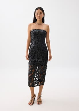 Padded Vegan Leather Lace Tube Midaxi Dress