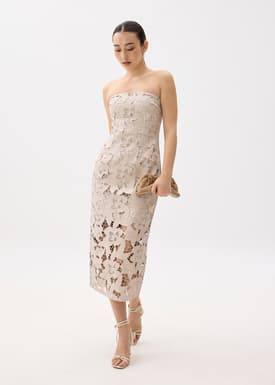 Padded Vegan Leather Lace Tube Midaxi Dress