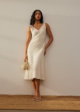 Tweed V-neck Fit & Flare Midi Dress