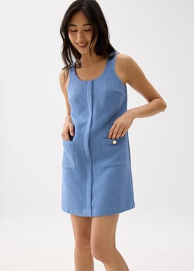 Tweed Scoop Neck Shift Mini Dress
