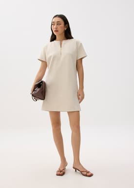 Round Neck Front Zip Mini Dress