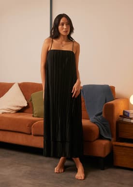 Plisse Trapeze Column Midaxi Dress