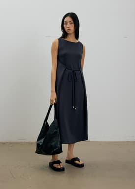 Neoprene Boat Neck Shift Midaxi Dress