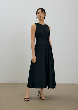 Satin Pleated Bias Cut Maxi Dress
