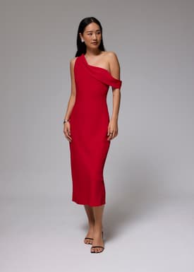 Asymmetric Bias Cut Midaxi Dress