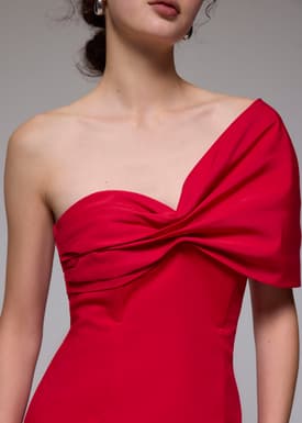 Asymmetric Front Twist Column Midi Dress
