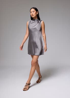 Ruched Mock Neck Shift Mini Dress