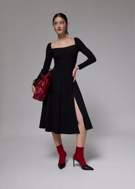 Jersey Square Neck Fit & Flare Midi Dress