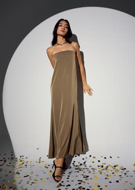 Padded Satin Tube Bias Cut Maxi Dress