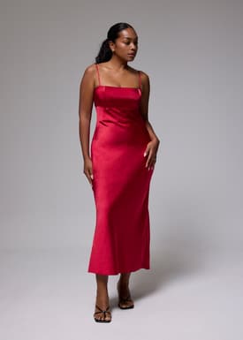 Padded Satin Column Maxi Dress