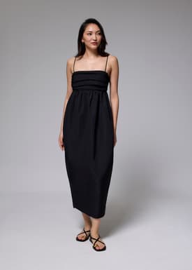 Ruched Straight Neck Tulip Maxi Dress
