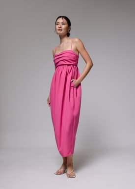 Ruched Straight Neck Tulip Maxi Dress