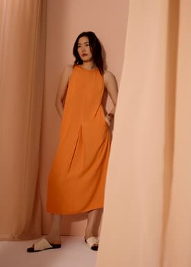 Front Box Pleat Column Midaxi Dress