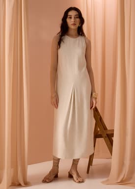Front Box Pleat Column Midaxi Dress