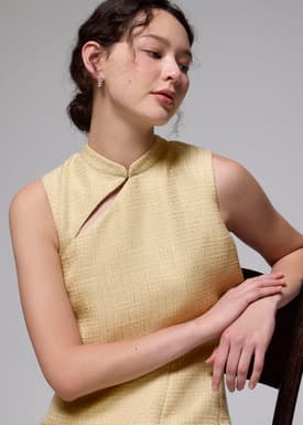 Tweed Mandarin Collar Column Midi Dress