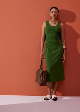 Padded Jersey Round Neck Column Midaxi Dress