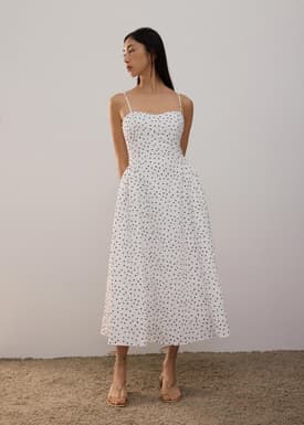 Padded Crinkled Polka Dot Sweetheart Fit & Flare Midaxi Dress