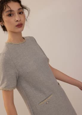 Tweed Round Neck Shift Mini Dress