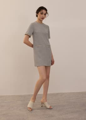 Tweed Round Neck Shift Mini Dress