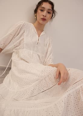 Broderie Puff Sleeve Trapeze Maxi Dress