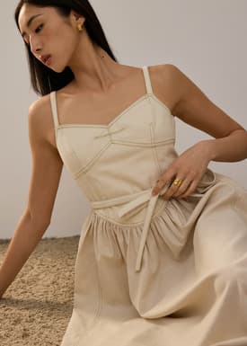 Detachable Sash Sweetheart Fit & Flare Midi Dress