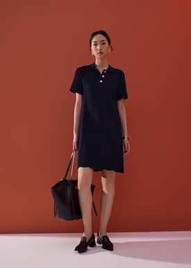 Wavy Knit Collared A-Line Mini Dress