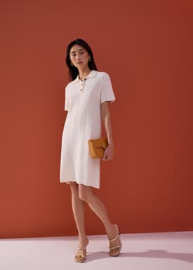 Wavy Knit Collared A-Line Mini Dress