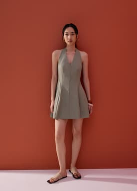 Padded Panelled Halter Fit & Flare Mini Dress