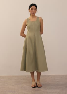 Denim Scoop Neck Midi Dress
