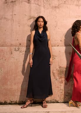Georgette Cowl Neck Bias Floor Length Dress