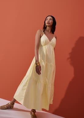 Padded Cotton Fit & Flare Tiered Midaxi Dress