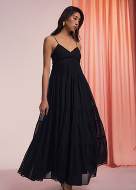 Padded Sheer Fit & Flare Floor Length Dress
