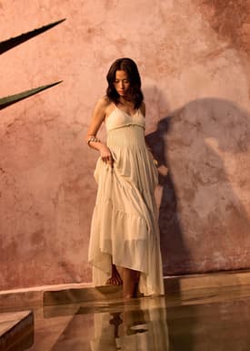 Padded Sheer Fit & Flare Floor Length Dress