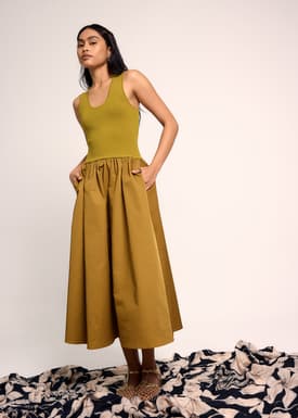 Scoop Neck Drop Waist Midaxi Dress