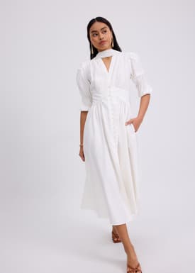 V-neck Puff Sleeve Fit & Flare Midaxi Dress in Garden City Blooms