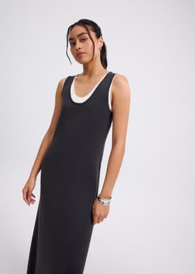 Layered Knit Scoop Neck A-line Midaxi Dress