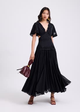 Lace V-Neck Bell Sleeve Fit & Flare Maxi Dress