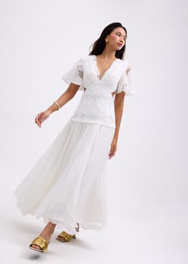 Lace V-Neck Bell Sleeve Fit & Flare Maxi Dress